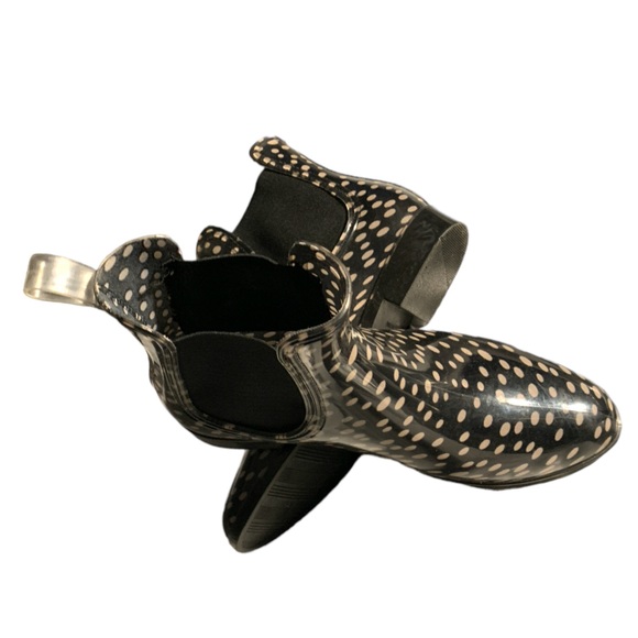 NICOLE MILLER Black White POLKA DOT Chelsea Rain Boots - Picture 5 of 7